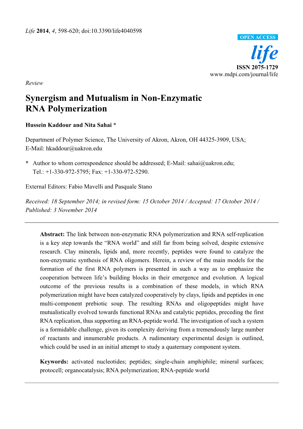 Synergism and Mutualism in Non-Enzymatic RNA Polymerization