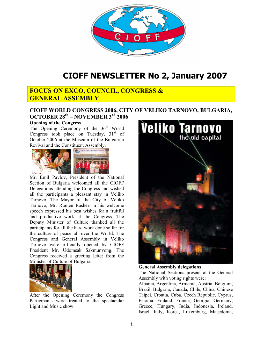 CIOFF NEWSLETTER No 2, January 2007