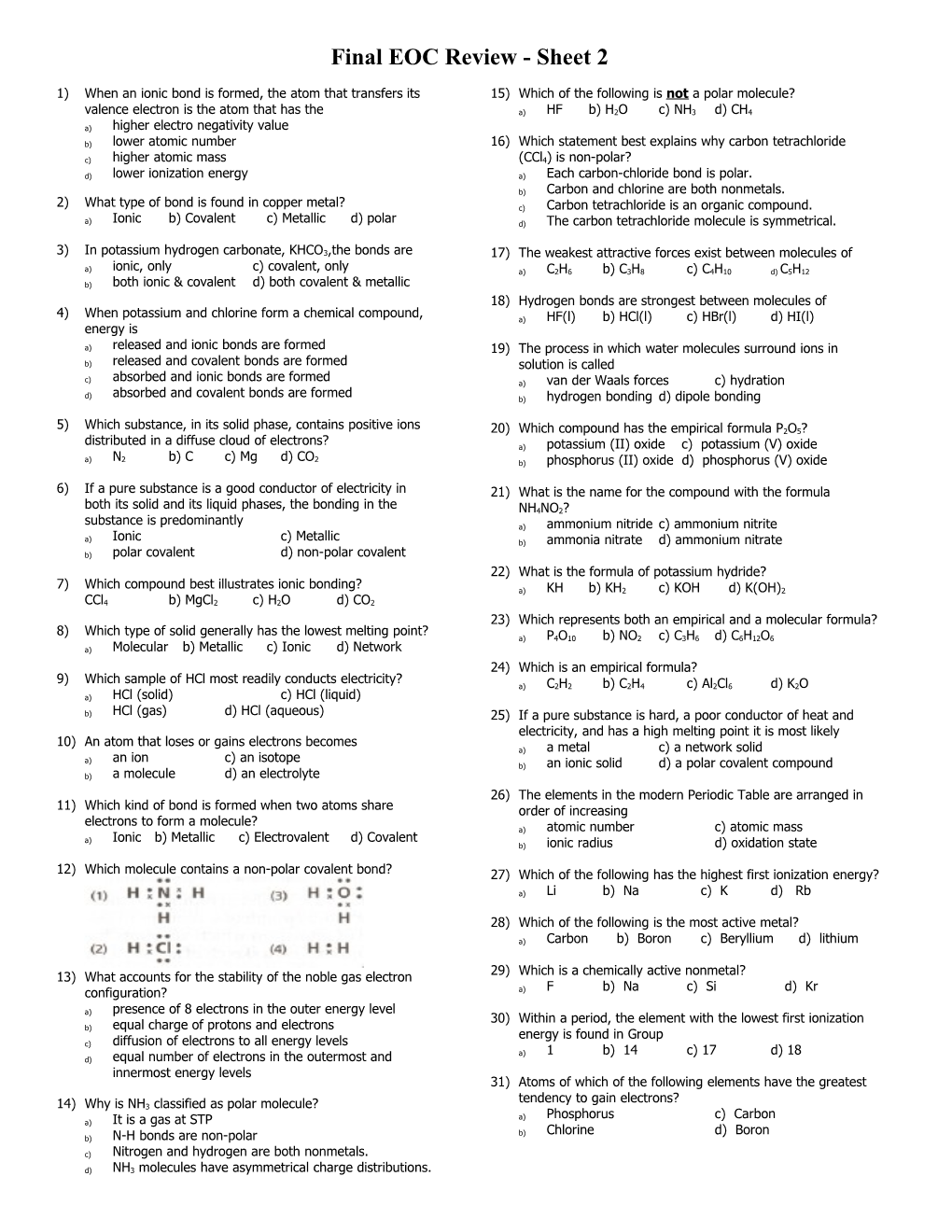 Final EOC Review - Sheet 2