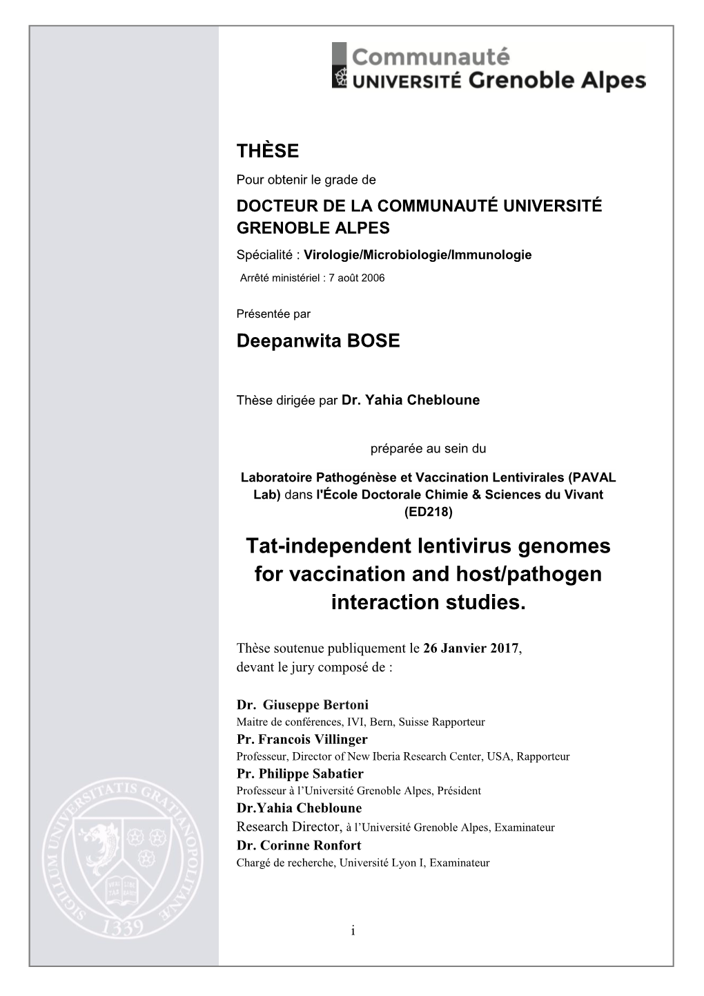 Tat-Independent Lentivirus Genomes for Vaccination and Host/Pathogen Interaction Studies