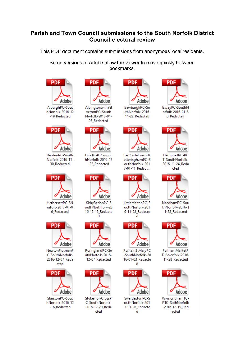 Parish and Town Council Submissions to the South Norfolk District Council Electoral Review