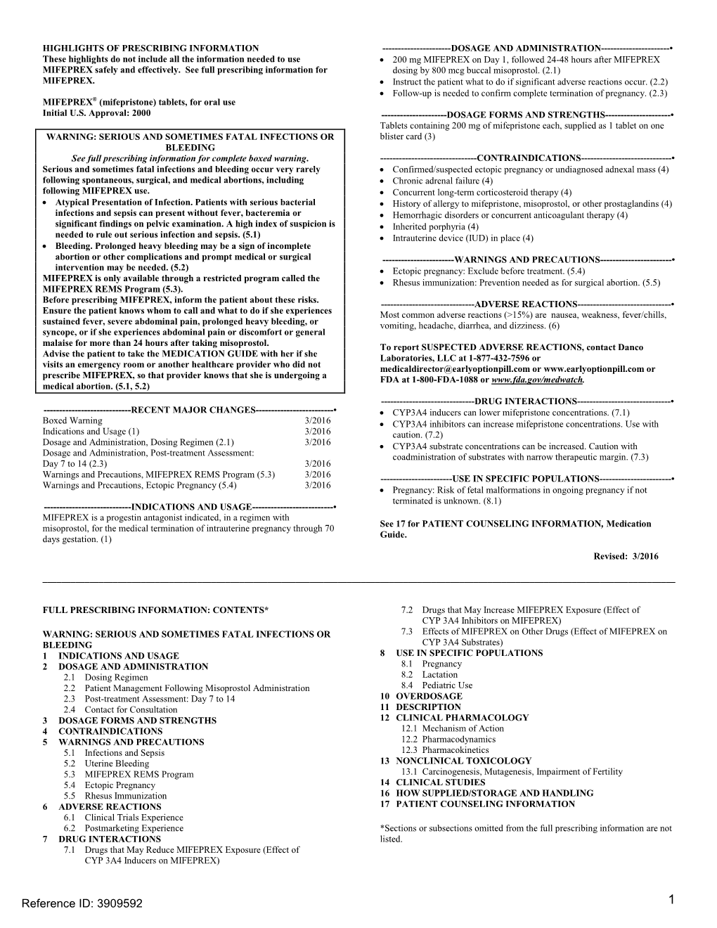 MIFEPREX (Mifepristone) Tablets, for Oral Use Initial U.S