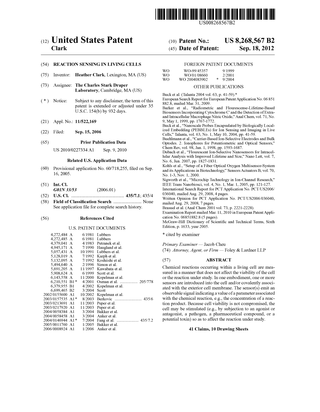 (12) United States Patent (10) Patent No.: US 8,268,567 B2 Clark (45) Date of Patent: Sep