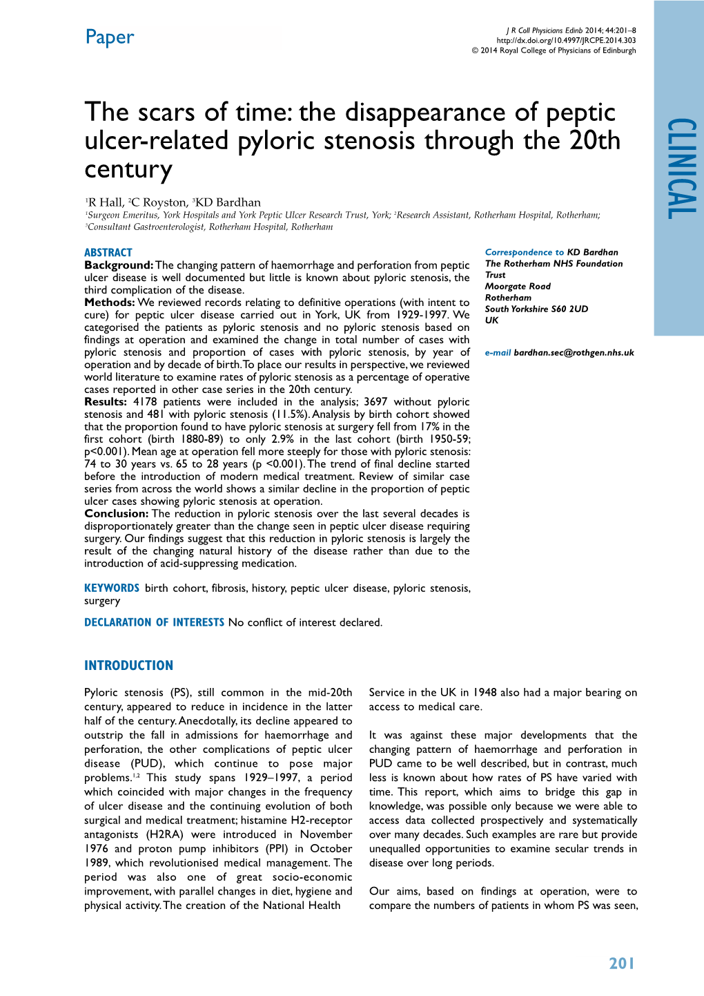 Clinical Ulcer-Related Pyloric Stenosis Through the 20Th Century