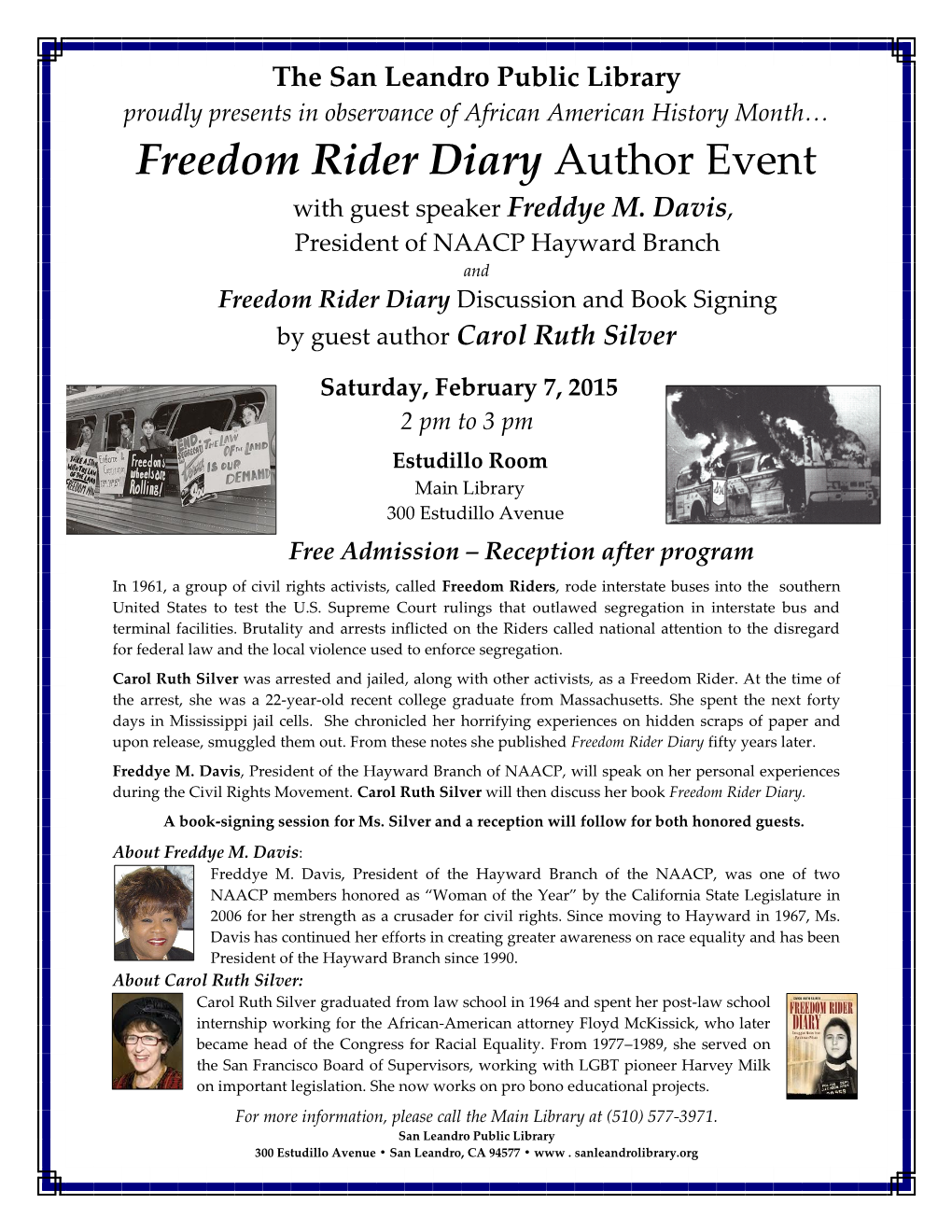 Freedom Rider Diary Author Event with Guest Speaker Freddye M