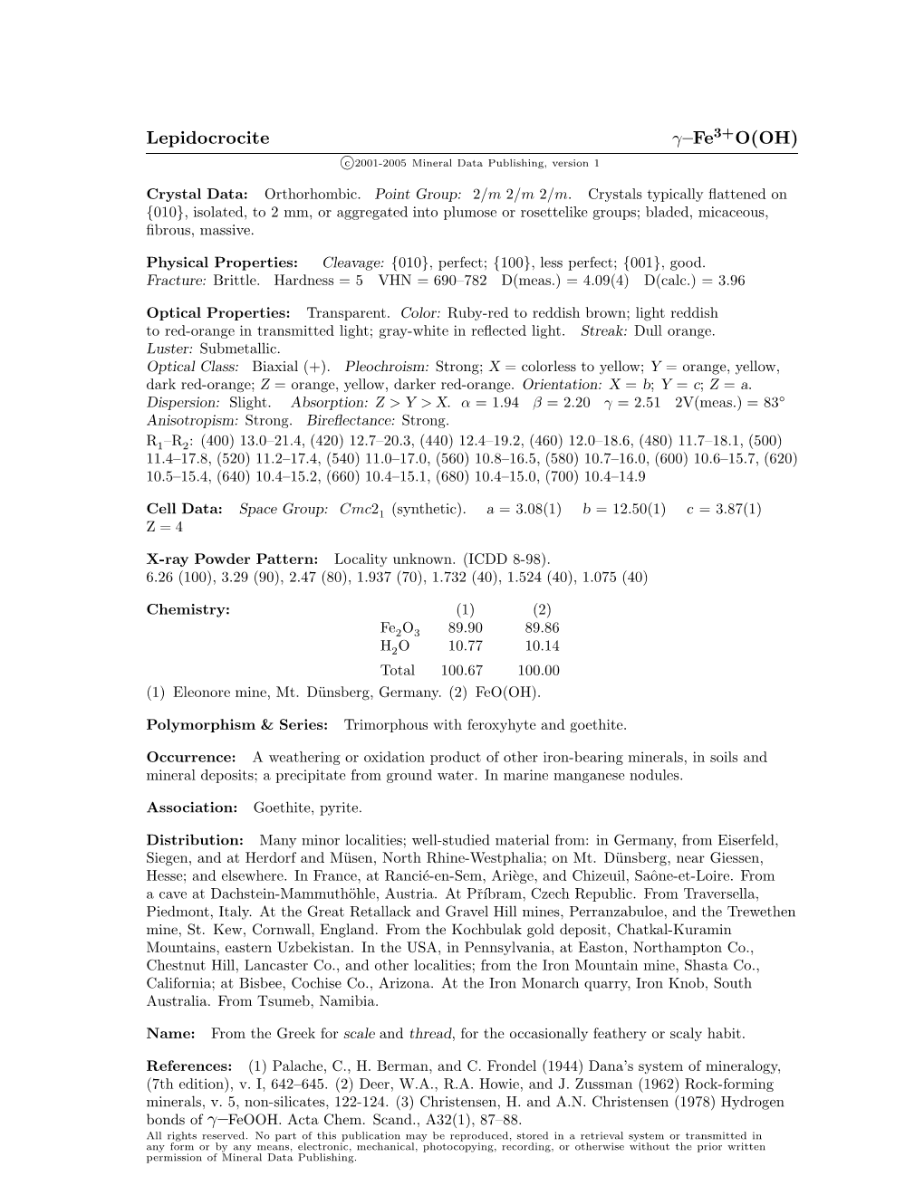 Lepidocrocite Γ–Fe3+O(OH)