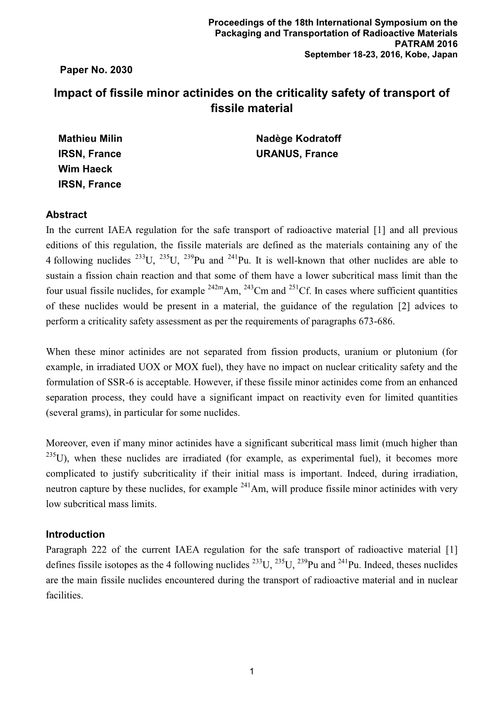 Impact of Fissile Minor Actinides on the Criticality Safety of Transport of Fissile Material