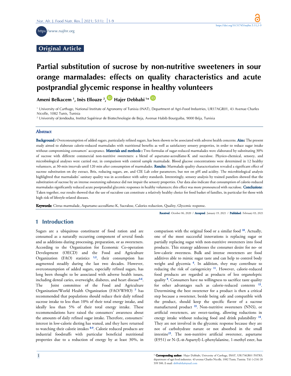 The North African Journal of Food and Nutrition Research, 5(11): 1-9