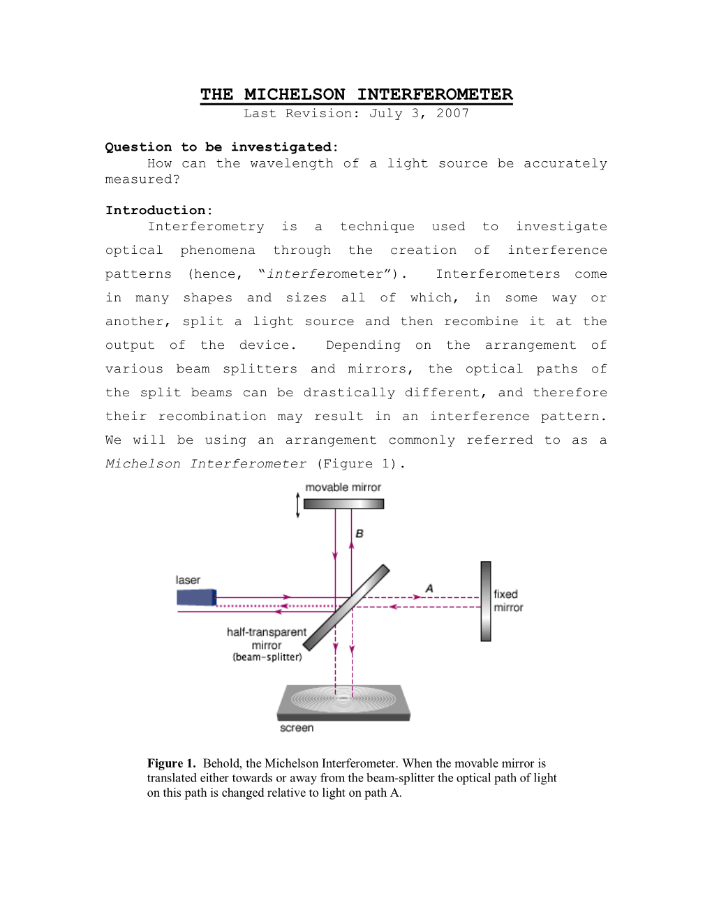 THE MICHELSON INTERFEROMETER Last Revision: July 3, 2007