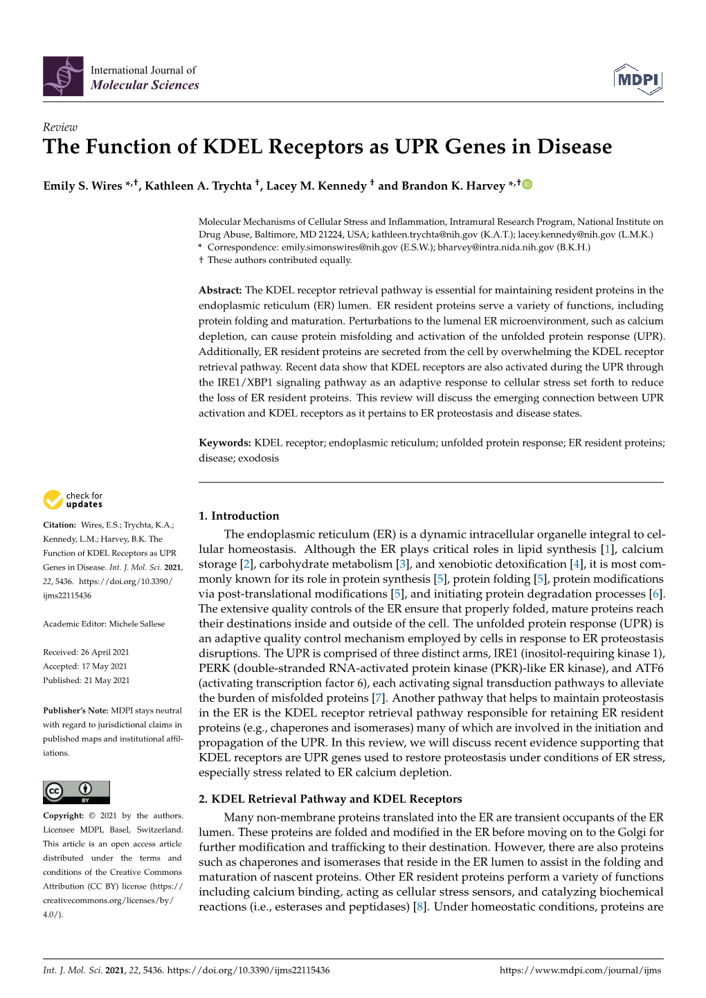 The Function of KDEL Receptors As UPR Genes in Disease