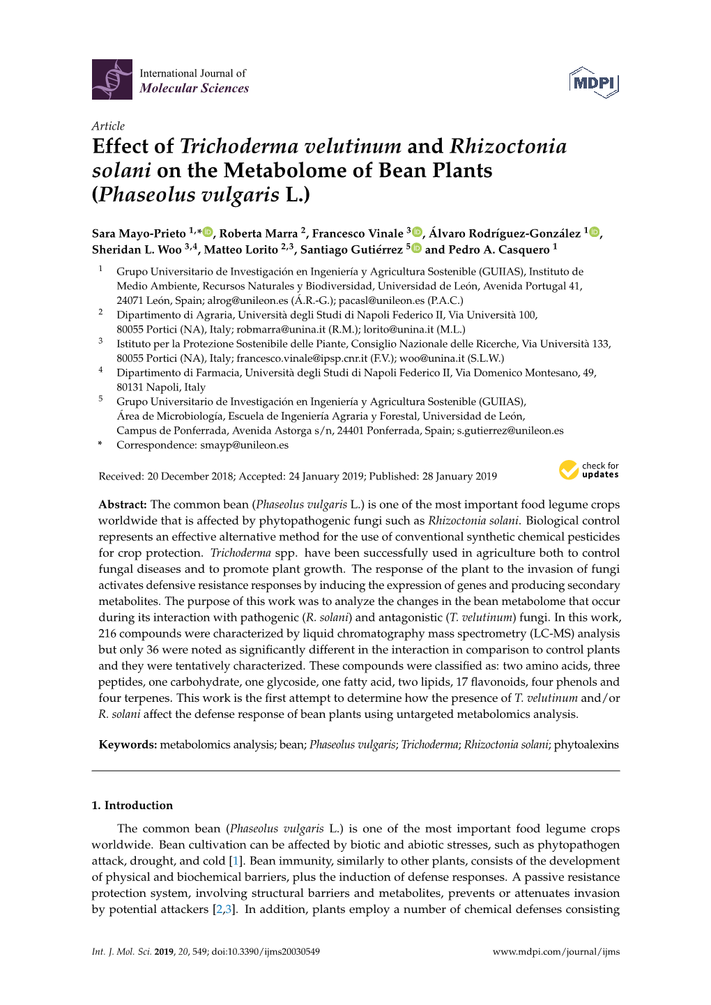 Effect of Trichoderma Velutinum and Rhizoctonia Solani on the Metabolome of Bean Plants (Phaseolus Vulgaris L.)