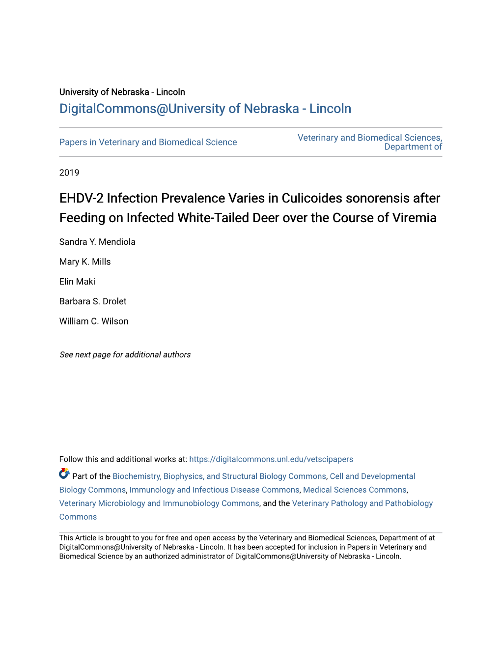 EHDV-2 Infection Prevalence Varies in Culicoides Sonorensis After Feeding on Infected White-Tailed Deer Over the Course of Viremia