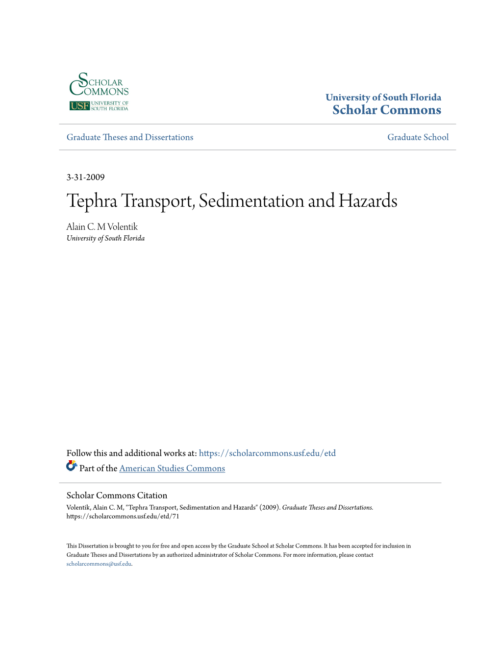 Tephra Transport, Sedimentation and Hazards Alain C