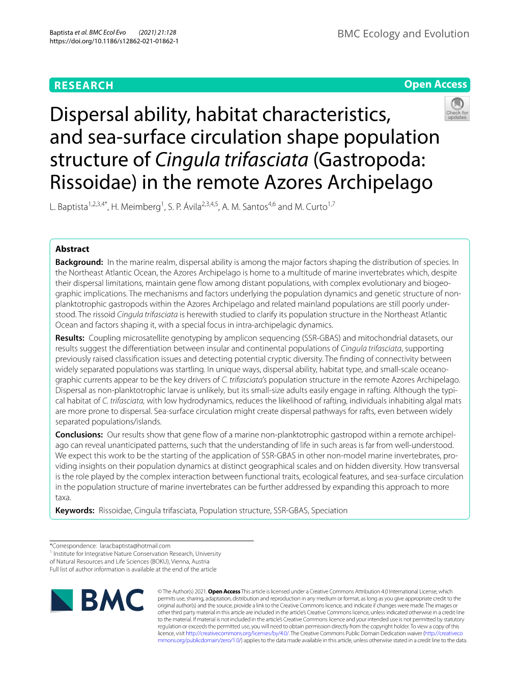 Dispersal Ability, Habitat Characteristics, and Sea-Surface