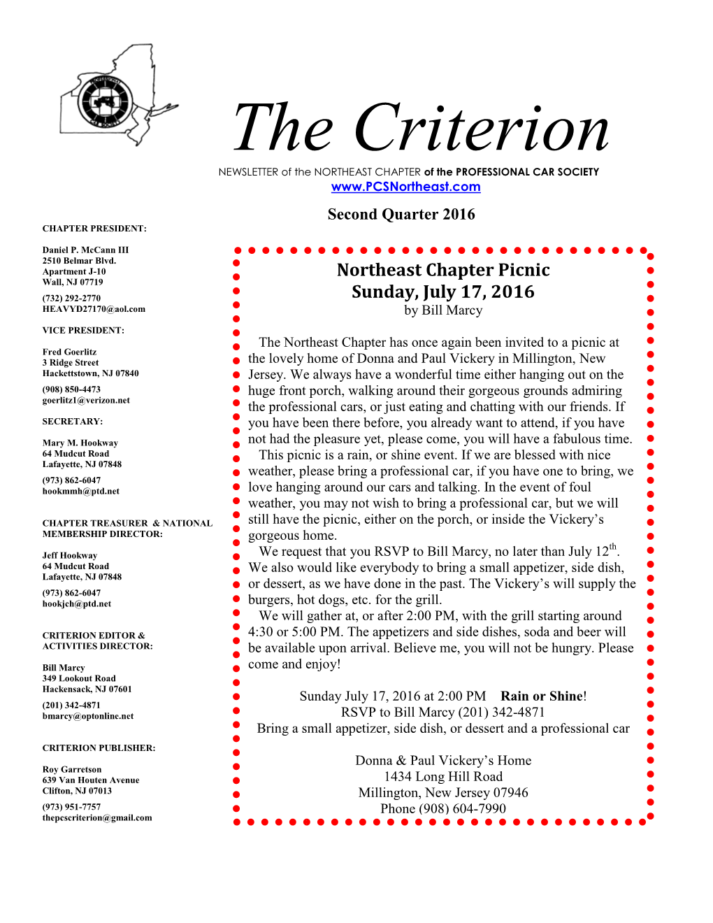 The Criterion NEWSLETTER of the NORTHEAST CHAPTER of the PROFESSIONAL CAR SOCIETY