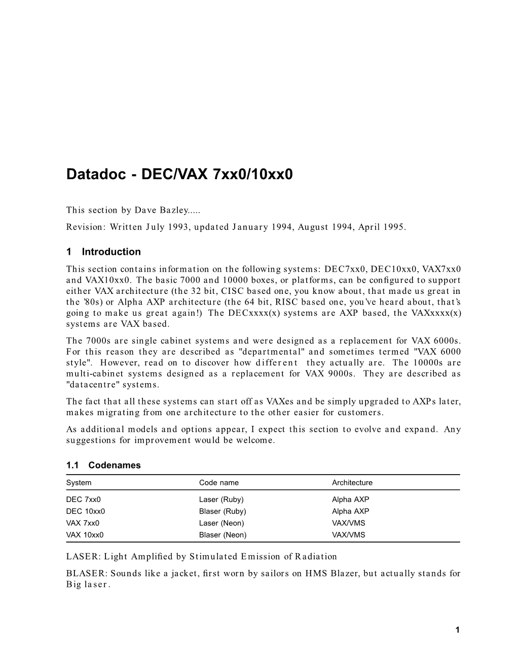 VAX 7000/10000 DEC 7000/10000 Chapter of Datadoc