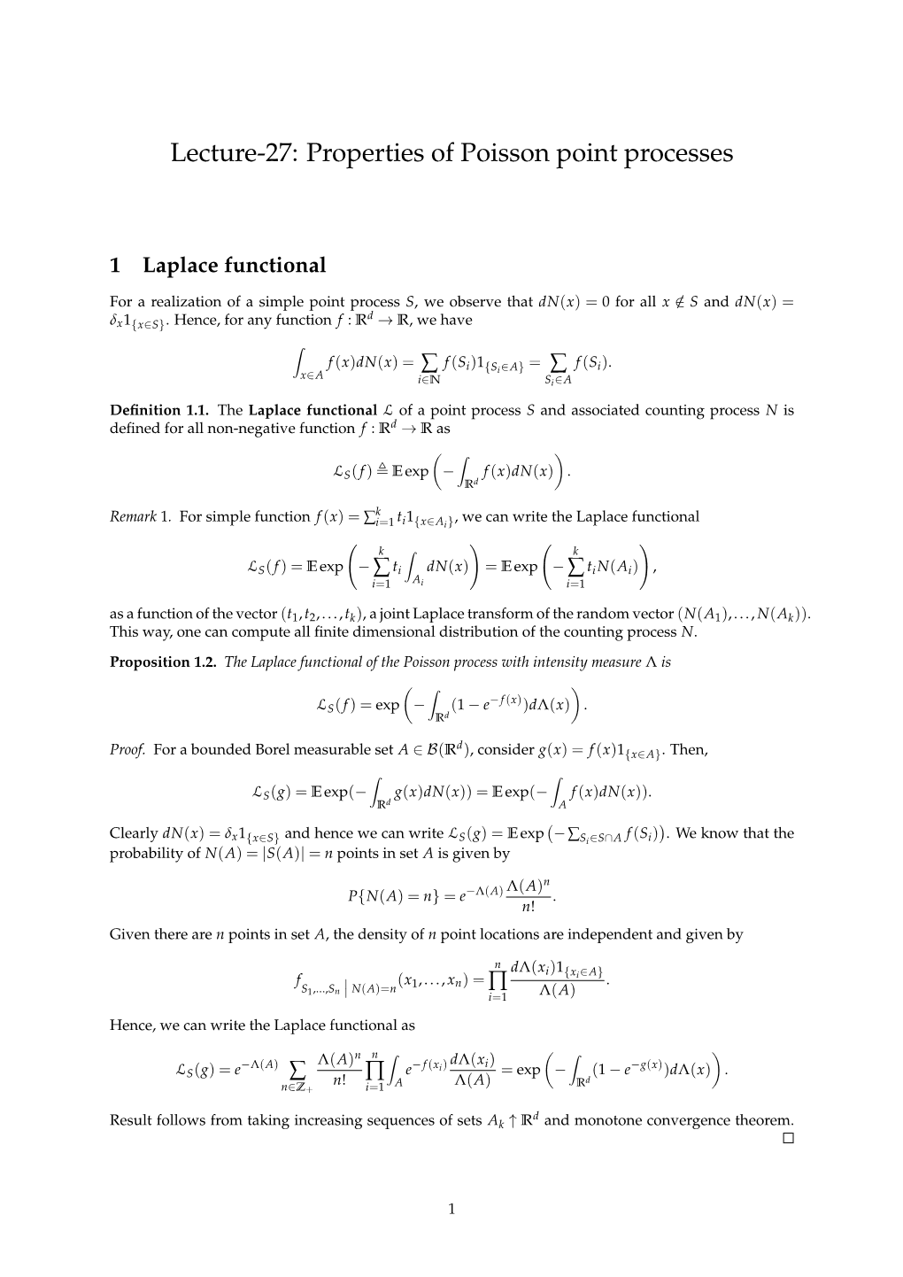 Lecture-27: Properties of Poisson Point Processes