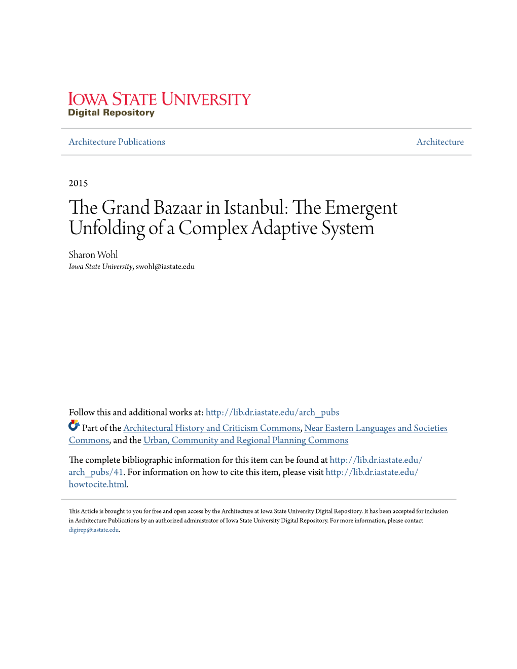 The Grand Bazaar in Istanbul: the Emergent Unfolding of a Complex Adaptive System