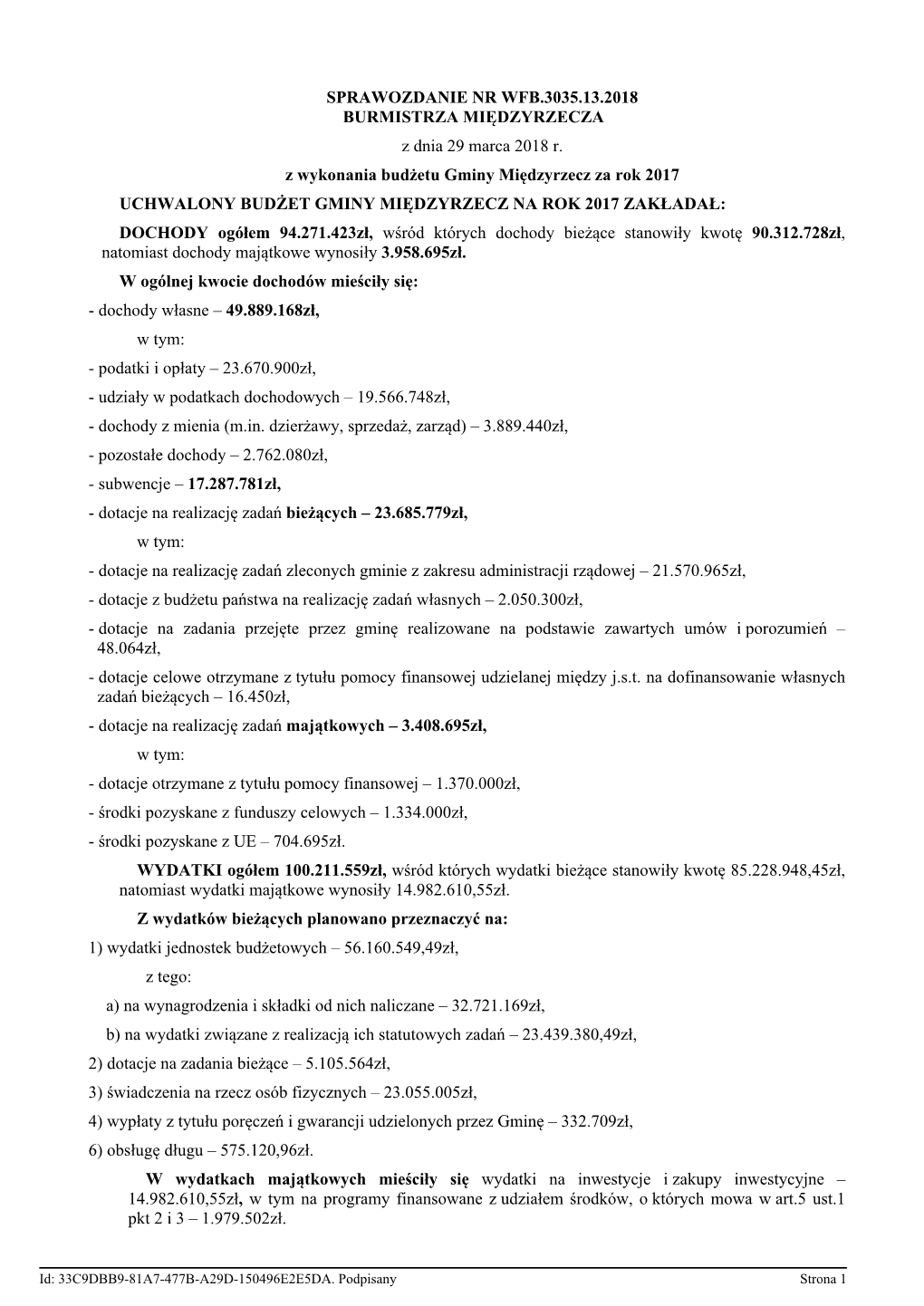 Sprawozdanie Nr WFB.3035.13.2018 Z Dnia 29 Marca 2018 R