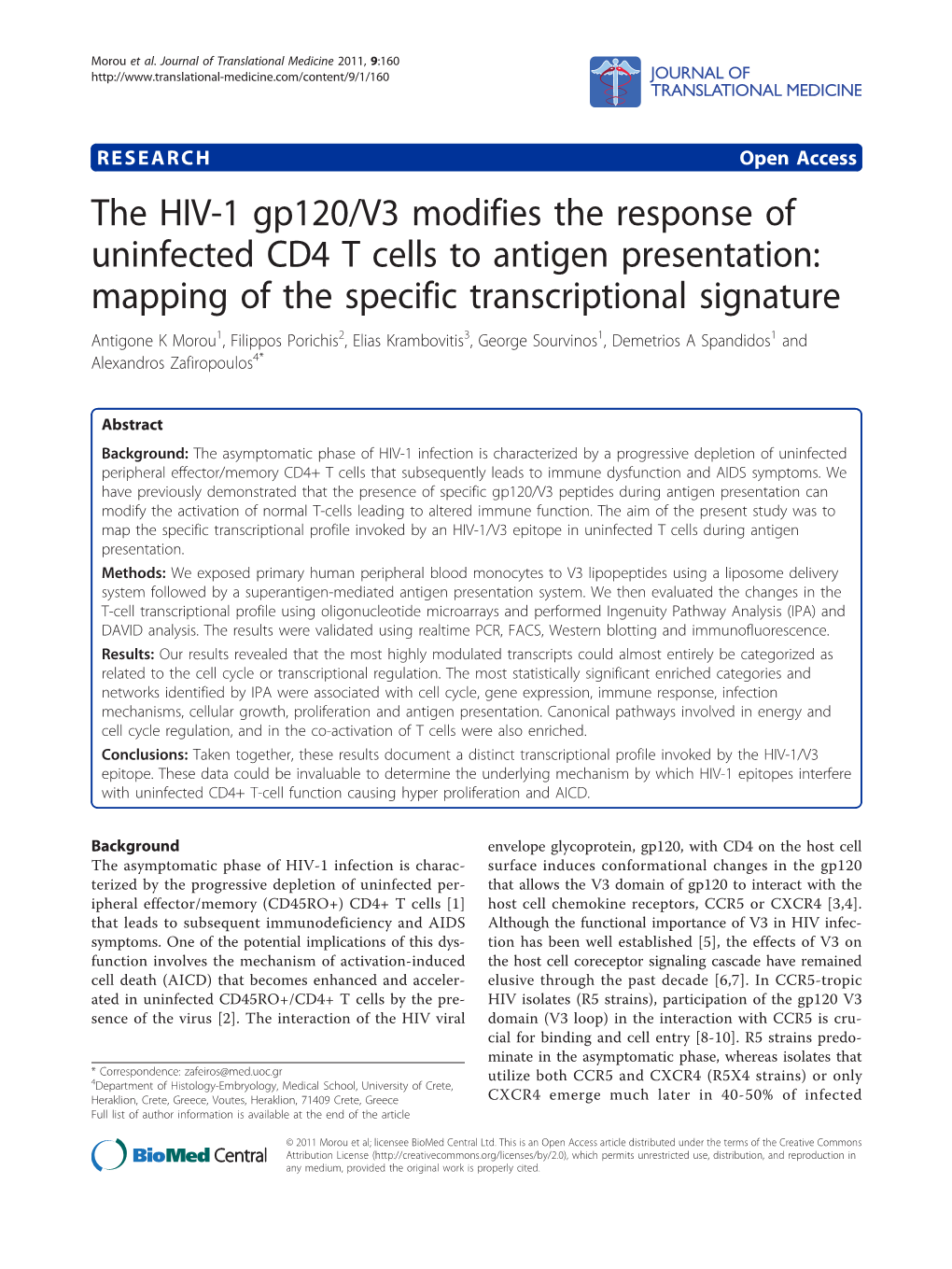 The HIV-1 Gp120/V3 Modifies the Response of Uninfected CD4 T Cells