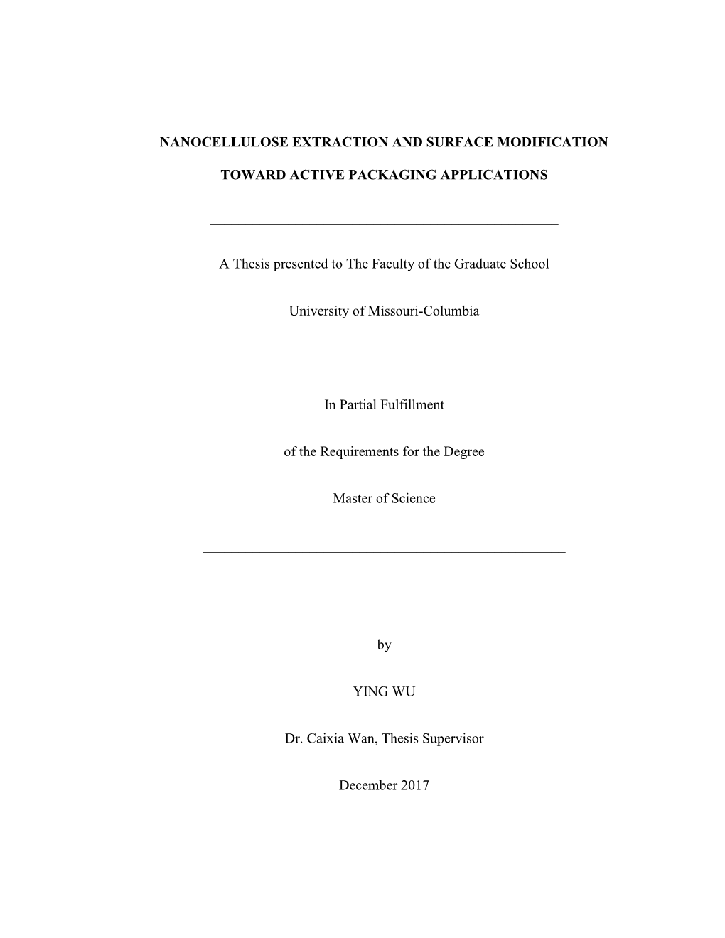 Nanocellulose Extraction and Surface Modification