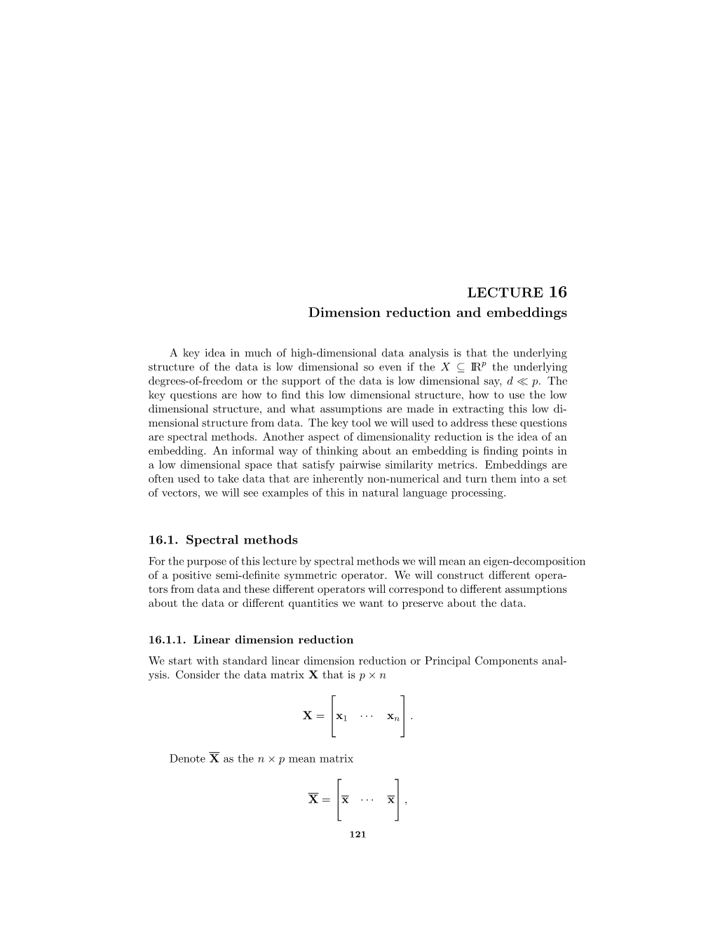 LECTURE 16 Dimension Reduction and Embeddings