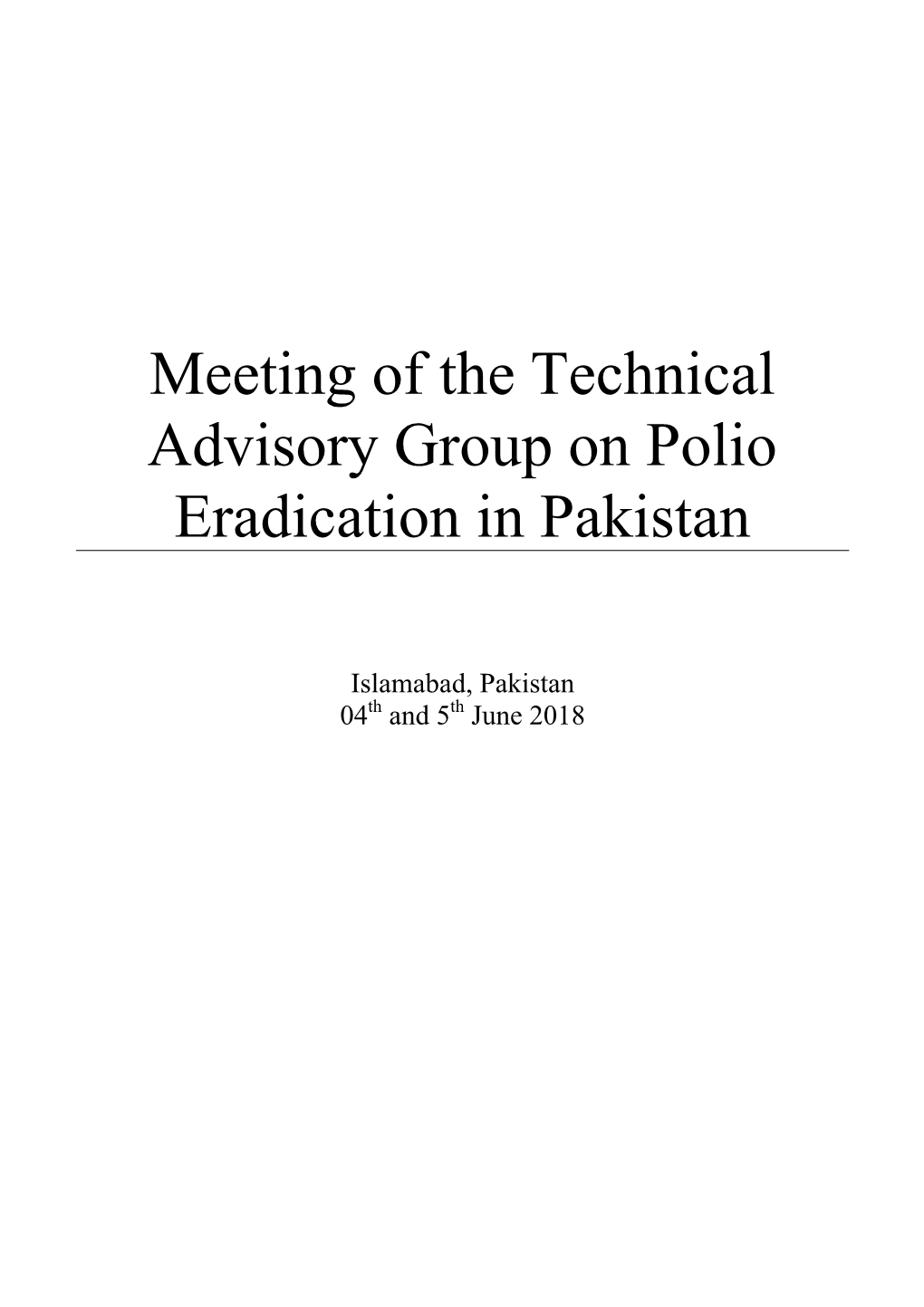 Meeting of the Technical Advisory Group on Polio Eradication in Pakistan