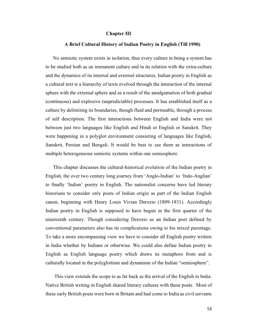 Chapter III a Brief Cultural History of Indian Poetry in English