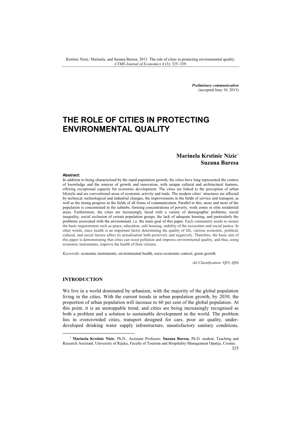 The Role of Cities in Protecting Environmental Quality