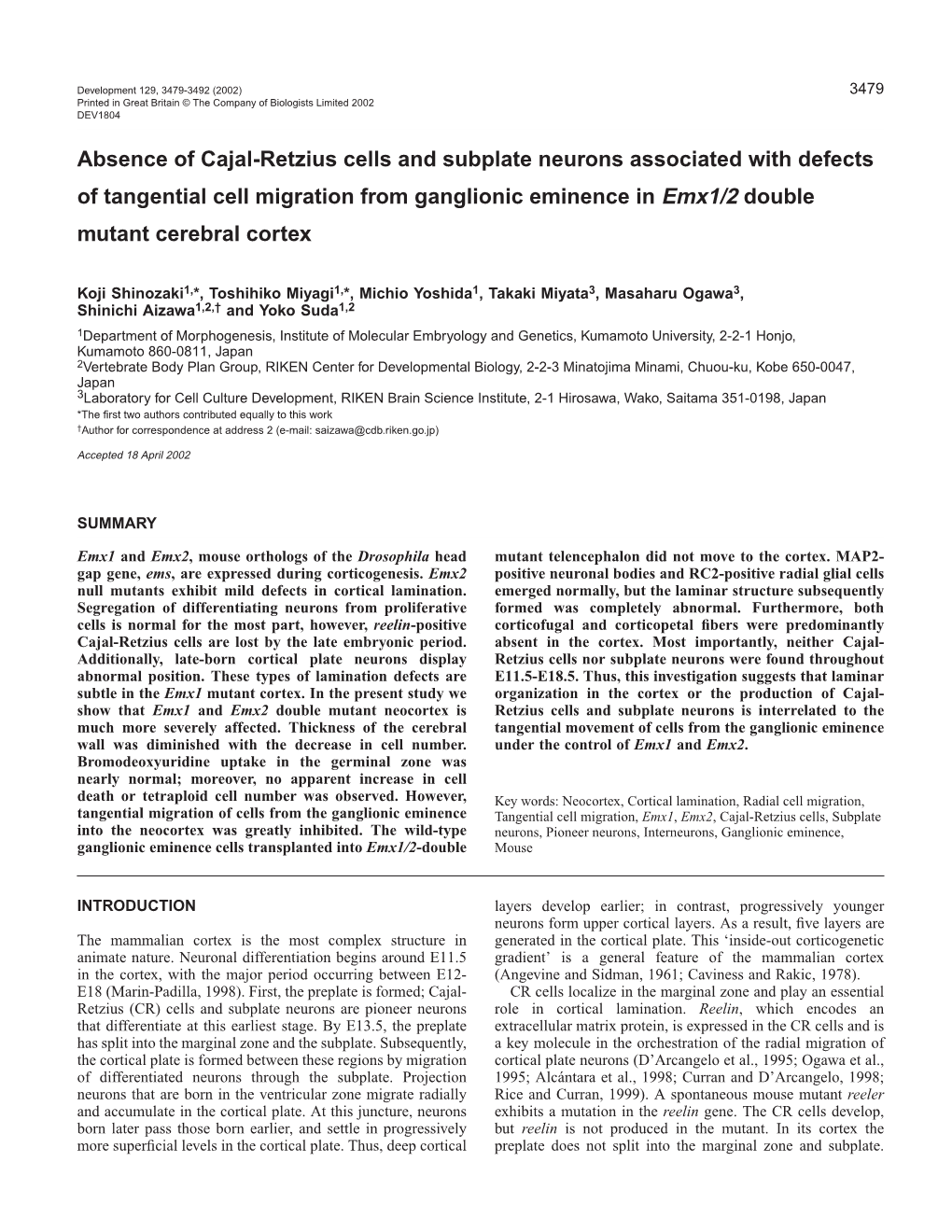 Emx1/2 and Neocorticogenesis 3481