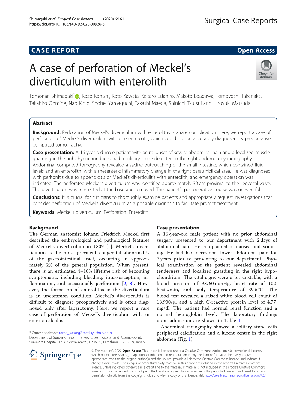 A Case of Perforation of Meckel's Diverticulum with Enterolith