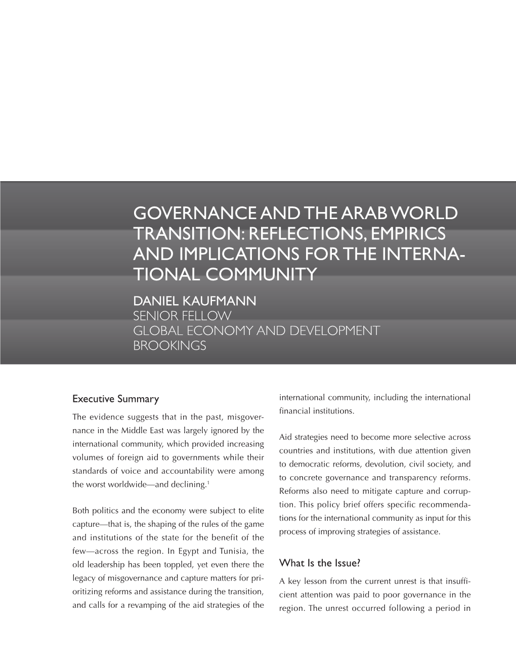 Governance and the Arab World Transition: Reflections, Empirics