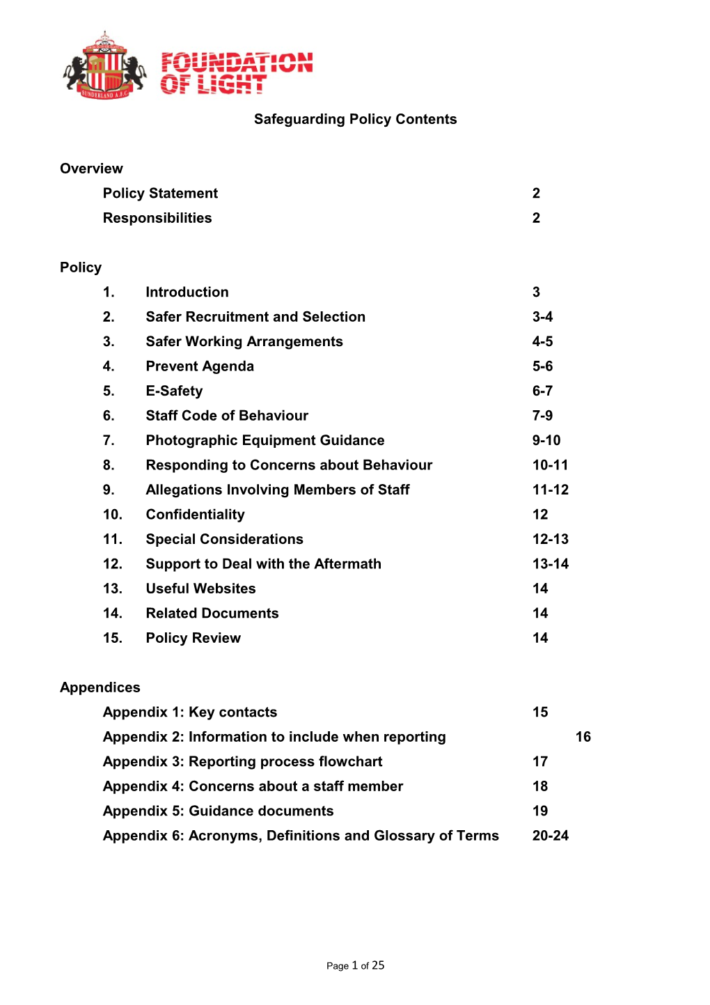 Safeguarding Policy Contents