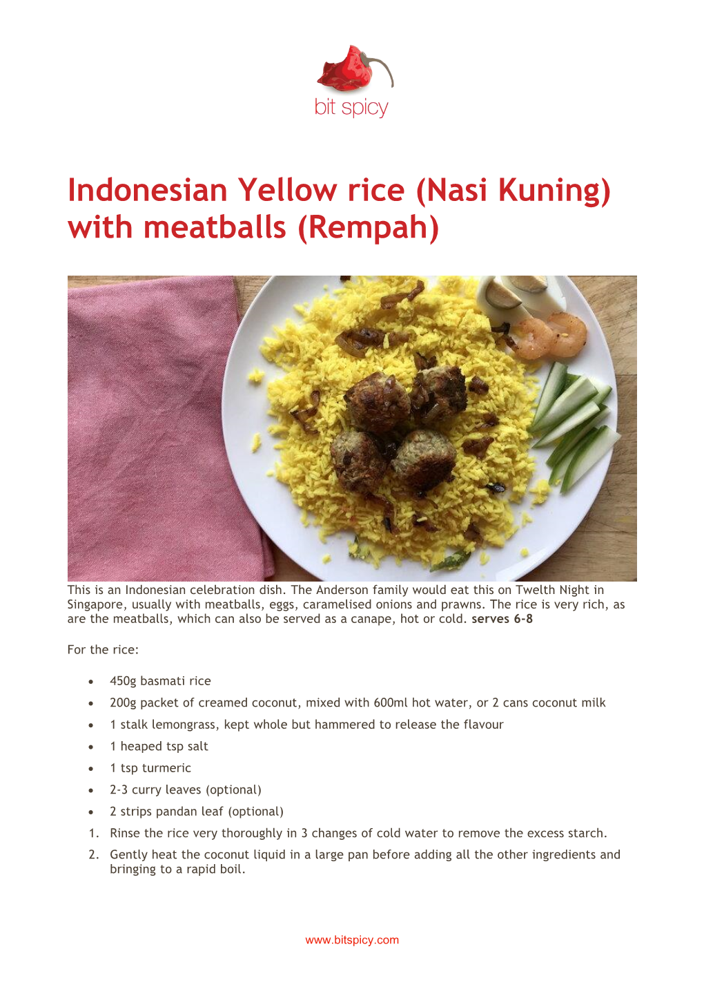 Indonesian Yellow Rice (Nasi Kuning) with Meatballs (Rempah)