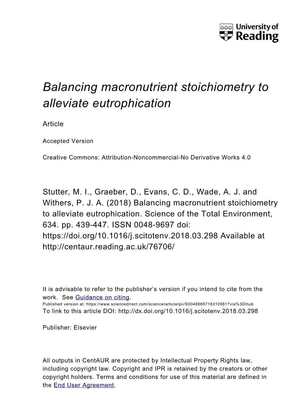 Balancing Macronutrient Stoichiometry to Alleviate Eutrophication
