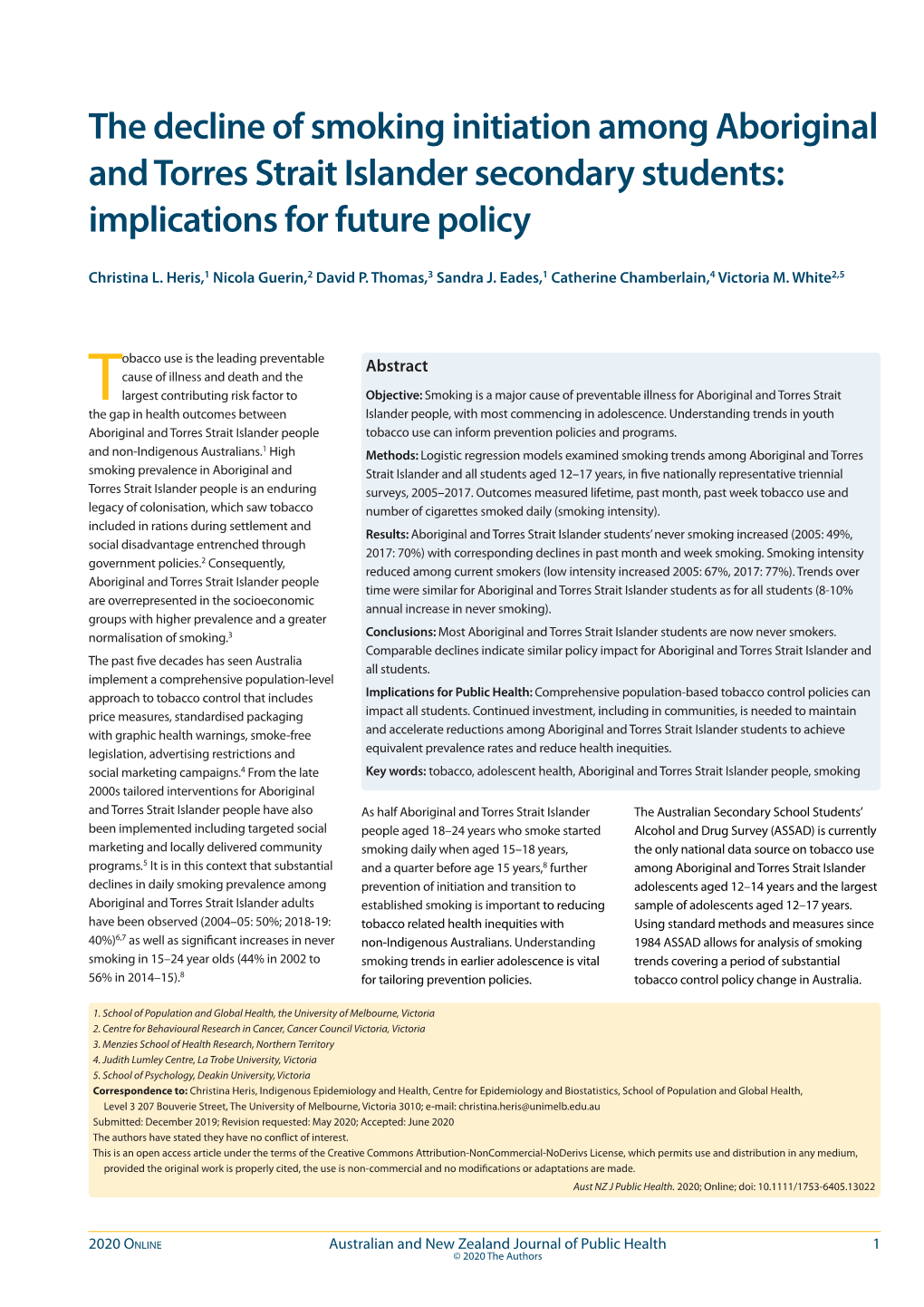 The Decline of Smoking Initiation Among Aboriginal and Torres Strait Islander Secondary Students: Implications for Future Policy