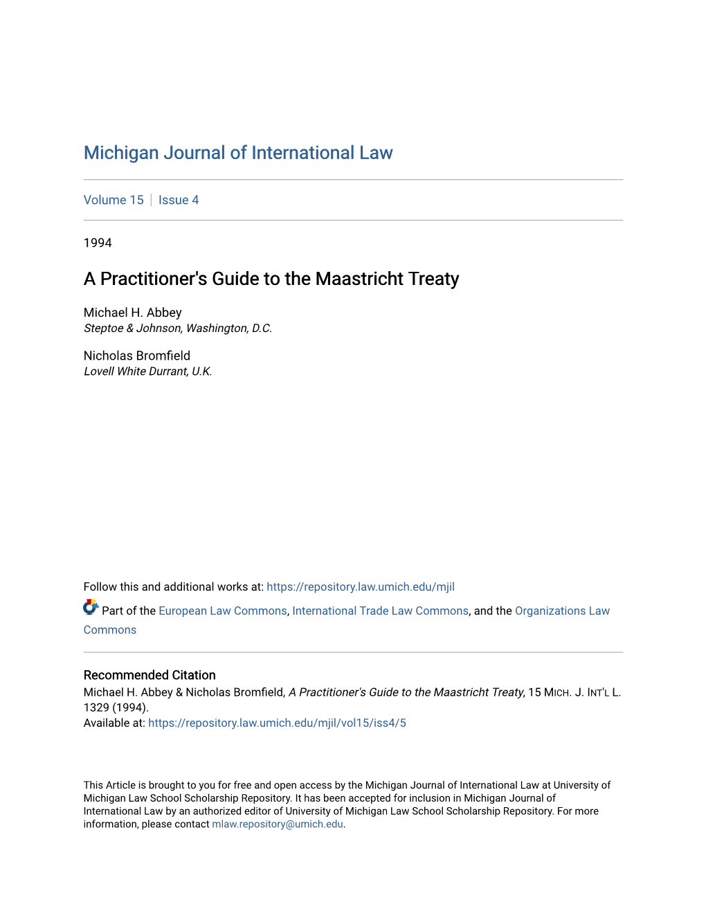 A Practitioner's Guide to the Maastricht Treaty