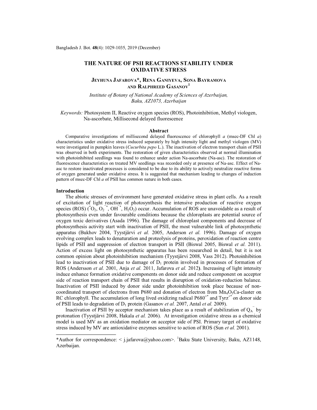 The Nature of Psii Reactions Stability Under Oxidative Stress