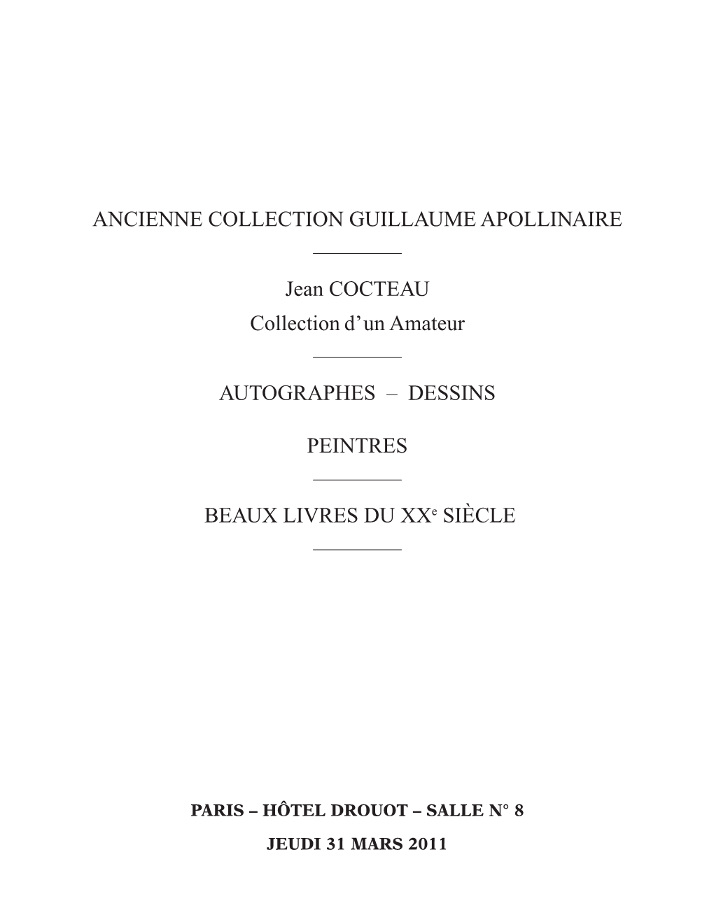 ANCIENNE COLLECTION GUILLAUME APOLLINAIRE Jean