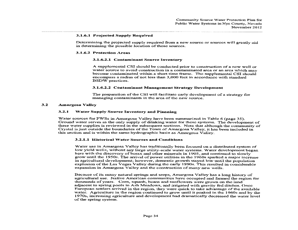 Community Source Water Protection Plan for Public Water Systems in Nye County, Nevada November 2012 3.1.6.1 Projected Supply