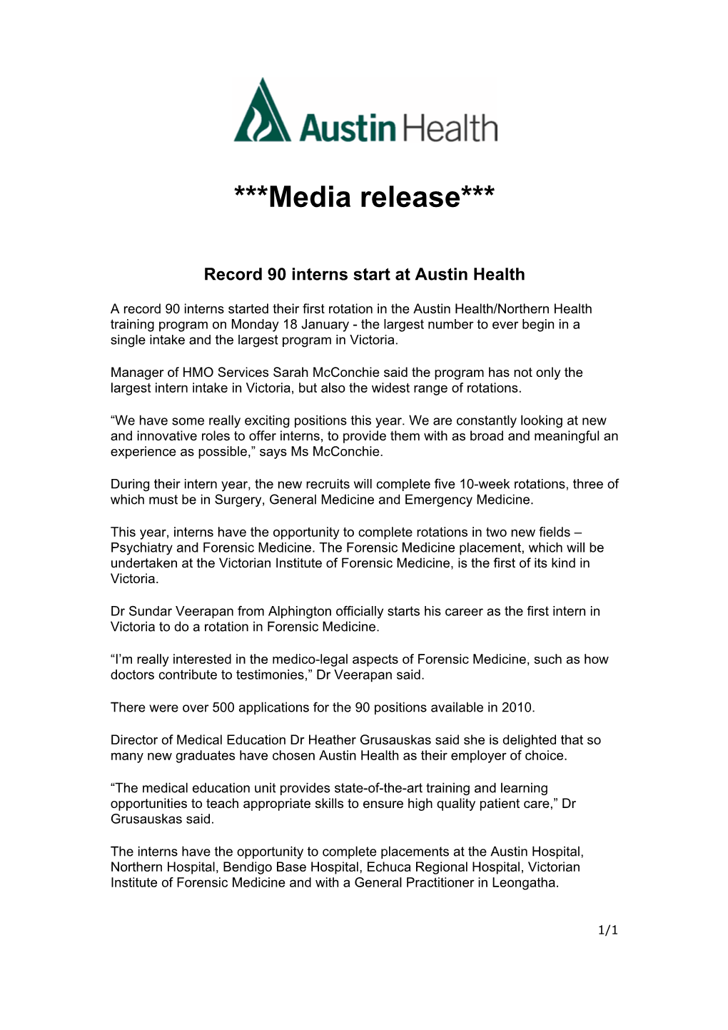 Media Release***