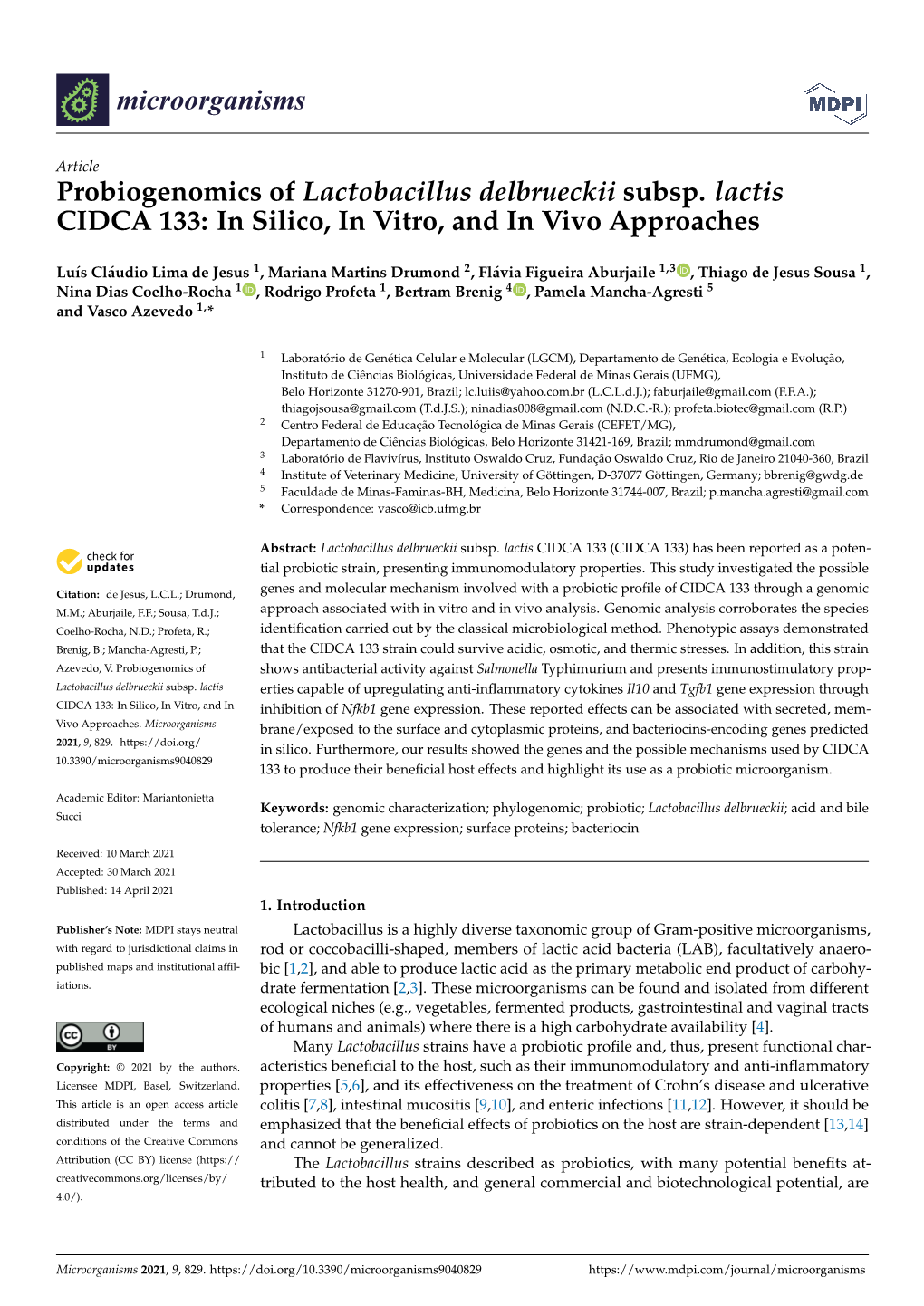 Probiogenomics of Lactobacillus Delbrueckii Subsp. Lactis CIDCA 133: in Silico, in Vitro, and in Vivo Approaches