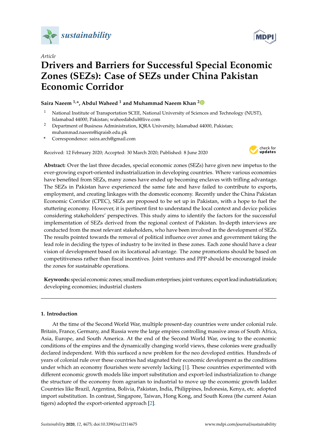 Drivers and Barriers for Successful Special Economic Zones (Sezs): Case of Sezs Under China Pakistan Economic Corridor