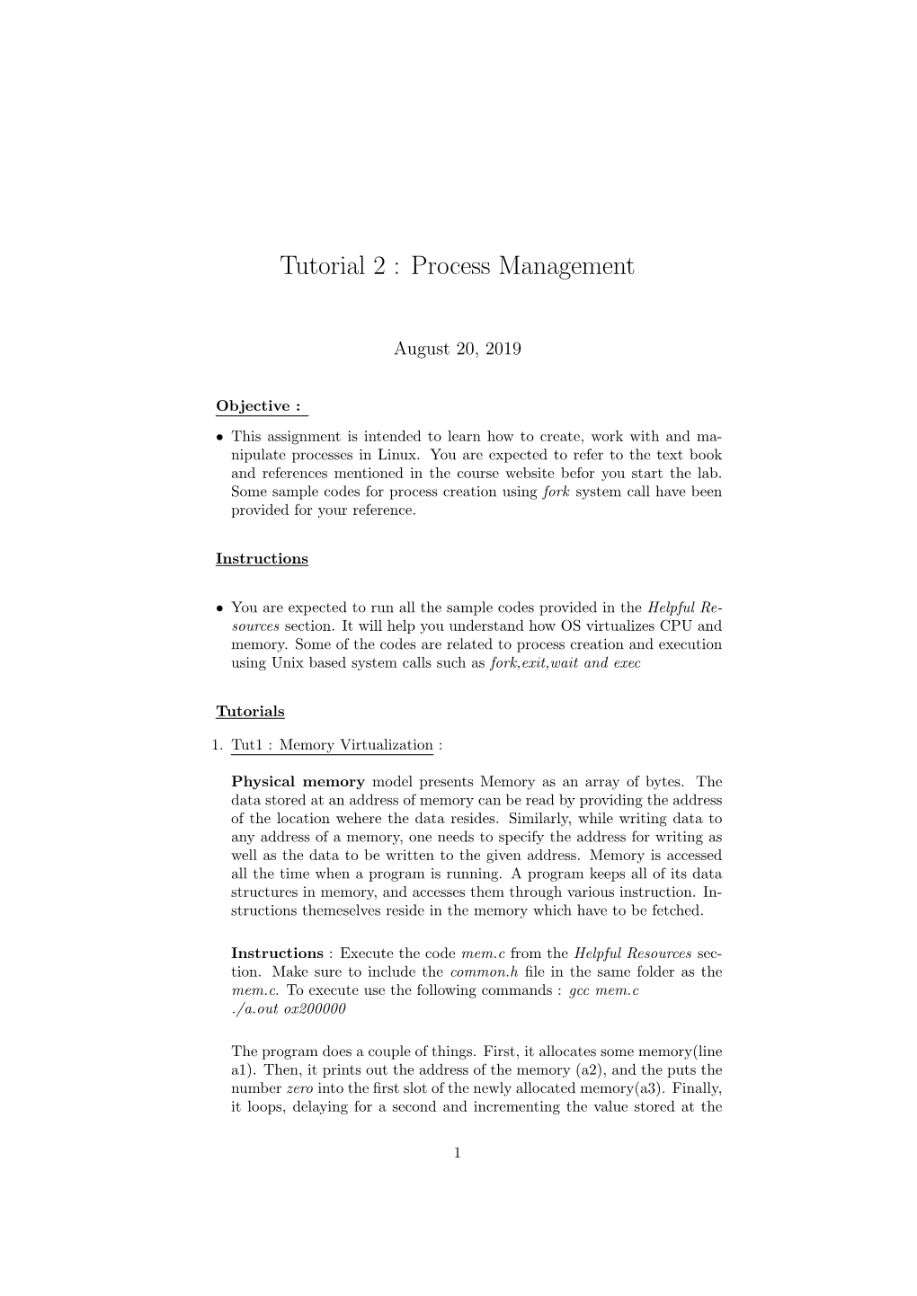 Tutorial 2 : Process Management