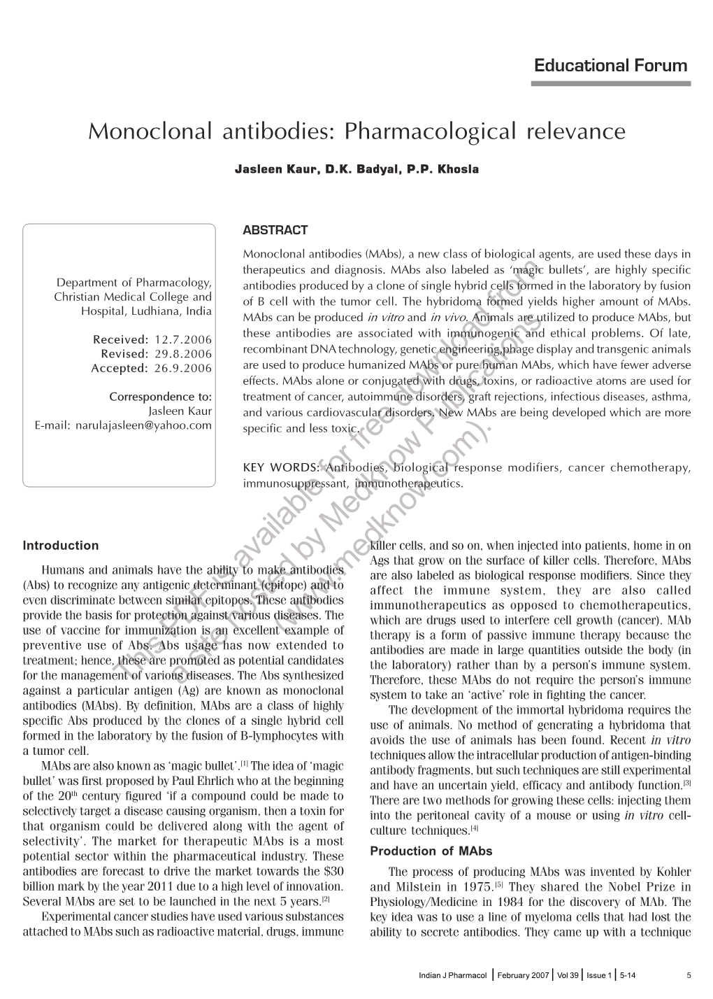 Education Forum-Monoclonal Antibodies: Pharmacological