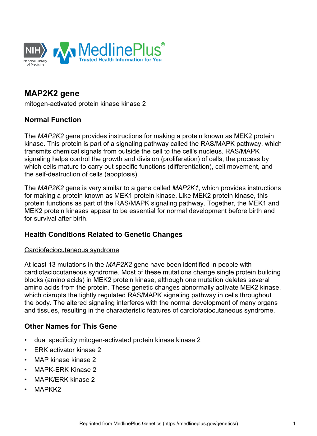 MAP2K2 Gene Mitogen-Activated Protein Kinase Kinase 2