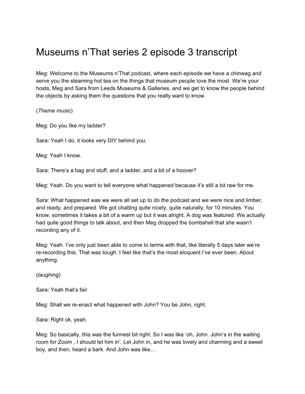 Museums N'that Series 2 Episode 3 Transcript