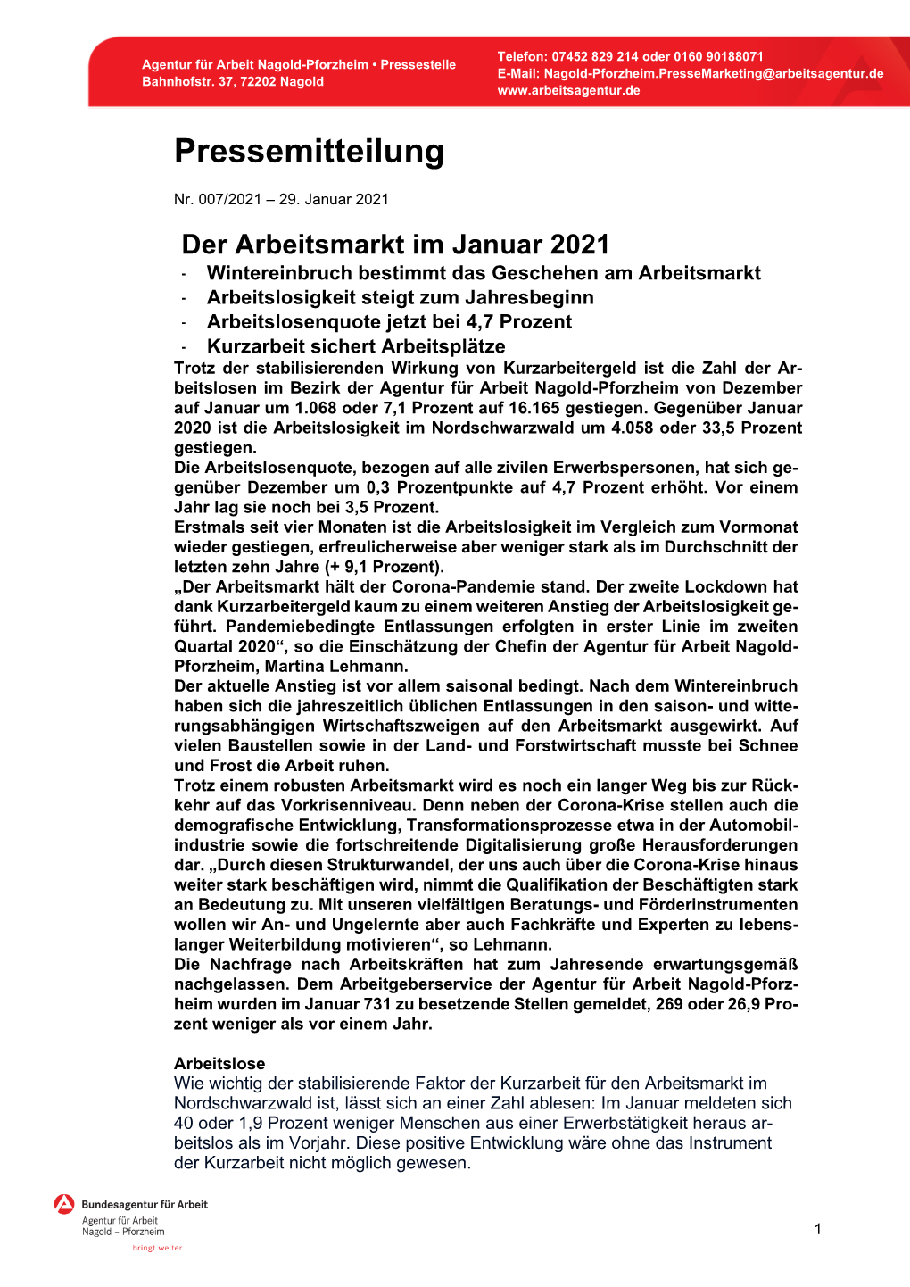 Der Der Arbeitsmarkt Im Januar 2021