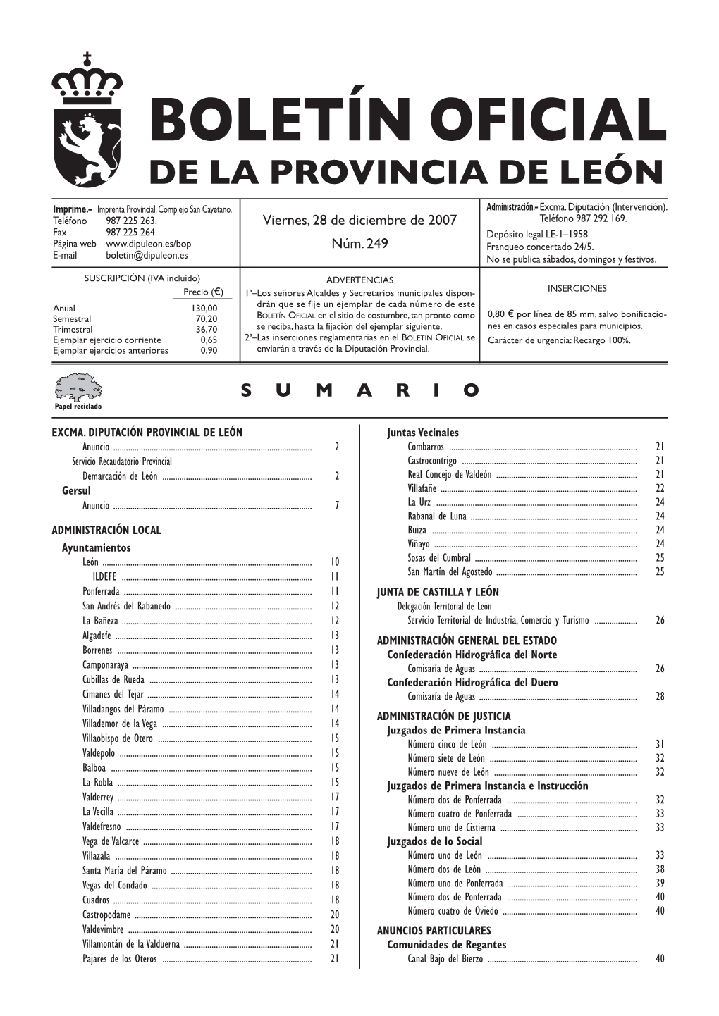 Boletín Oficial De La Provincia De León