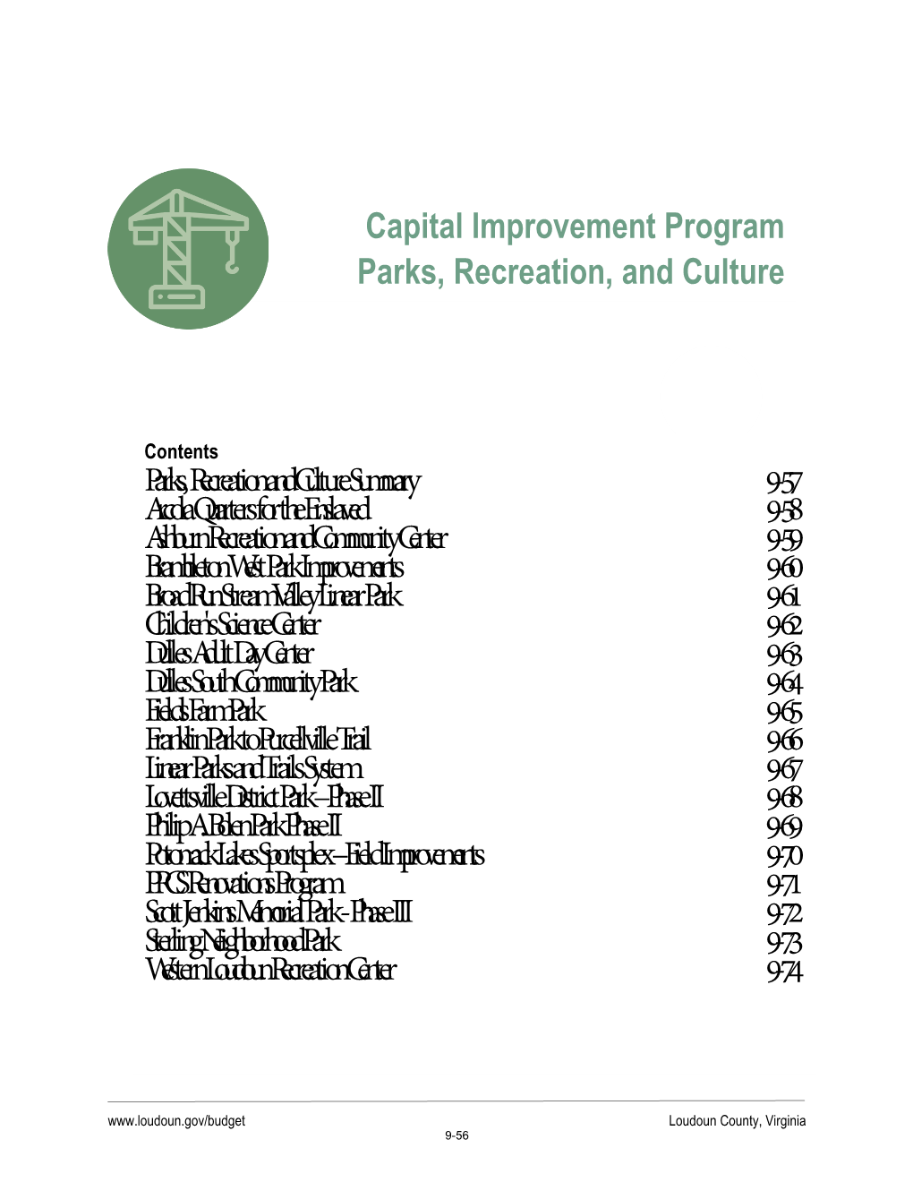 Capital Improvement Program Parks, Recreation, and Culture